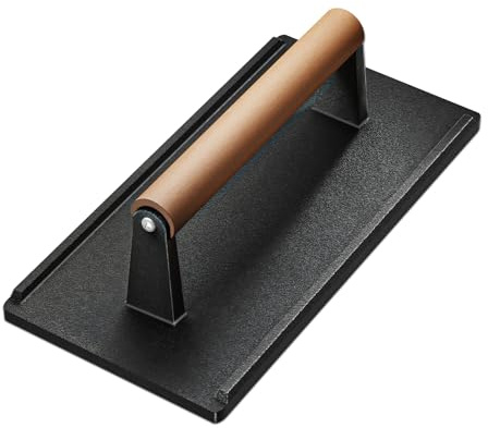 Yoehka Cast Iron Grill Press-1PCS, Heavy Duty Bacon/Burger/Griddle/Chef Press with Wood Handle, Perfectly Grilled Steak,Meat,Sandwich,Panini, 2.25lbs Cooking Weight,Rectangle(8.27×4.25×3.35”in)