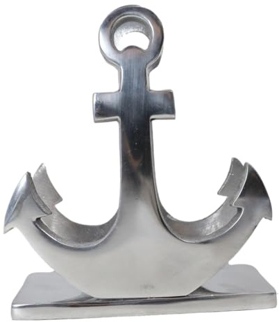 Ebros Gift Sleek Nickel Plated Aluminum Nautical Ocean Marine Sailor Ship Anchor Decorative Paper Napkin Holder Decorative Kitchen Bar Accessory Figurine