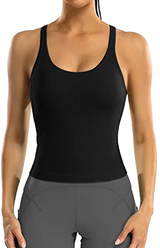 Attraco Sport Tank Tops Ärmelloses Workout Crop Top Yoga Fitness Shirt Running T-Shirts Sommer Funktions Shirt Yoga Jogging Laufen Schwarz M