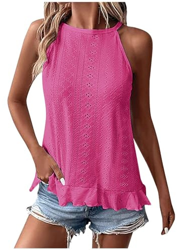 Camisetas sin Manga Mujer 2024 Verano Moda Color sólido Casual Camisola Volante Elegant Camisetas de Tirantes Cuello Halter Originales Fiesta Playa Chaleco Tops Suelto Basic Blusa tee Camisa