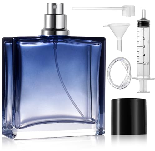 Nadinsta 100ml Empty Glass Perfume Atomiser, Refillable Gradient Blue Refillable Perfume Bottle, Portable Travel Spray Bottle With Funnel