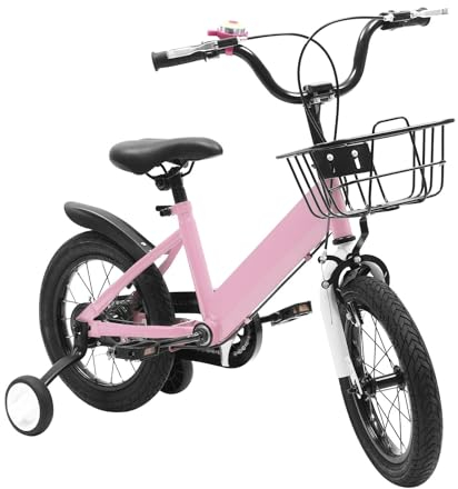 Garbenat 14 Zoll Kinderfahrrad Upgraded Kinder Fahrrad für ab 3-5 Jahre Kinderfahrrad mit Stützrädern & Korb HöHenverstellbar Fahrrad Kinder für Jungen & Mädchen (Rosa)