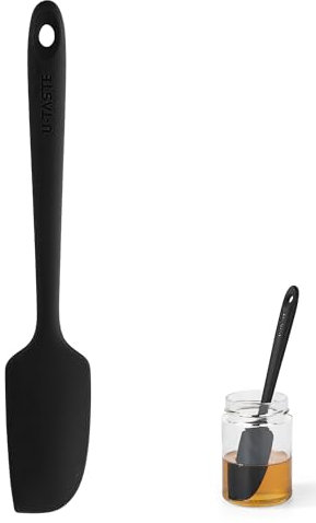 U-Taste 22,7 cm kleiner Silikon Spatel: 315℃ hitzebeständiger flexibler nahtloser Mini-Spatel, Backen Kochen Küchenutensil zum Mischen Rühren Schaben, passt in kleine Behälter (Schwarz)