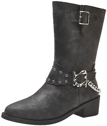 Western Cowboy - Botas de equitación para hombre, botas de pantorrilla ancha, botas de motociclista, botas de mujer talla 12, Black, 38 EU