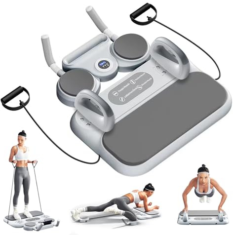 Tablero Reformador Pilates, 6 En 1 Multifuncional para Pilates Tabla Deslizante con Bandas Resistencia Alfombrilla para Rodillas Y Temporizador LED Soporte para Teléfono Móvil Entrenador (Gris)