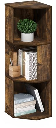 Furinno ECON Mensola Angolare, Libreria Angolare A 3 Ripiani, Scaffale Portaoggetti, Scaffale Espositivo, Libreria, Per Organizzazione E Contenimento In Soggiorno, Ufficio Domestico, Pino Ambrato