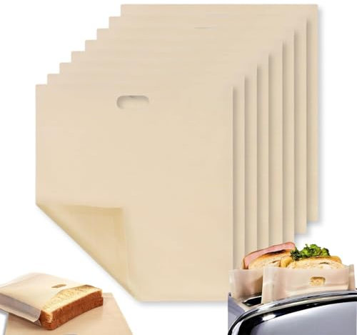 Paquete de 8 bolsas antiadherentes reutilizables para tostadoras de queso a la parrilla, panini, pizza y sándwiches, sin BPA, aptas para alimentos y fáciles de limpiar, perfectas para tostadora,