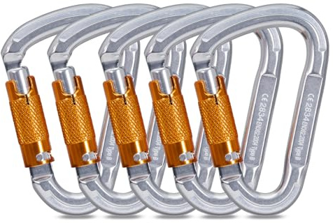 RESQT 25KN Auto Locking Climbing Carabiner Clips, Heavy Duty Climbing Carabiners Twist Lock, for Rock Climbing, Camping, Rappelling, Hunting, Rescue Equipment (25KN-5Pcs)