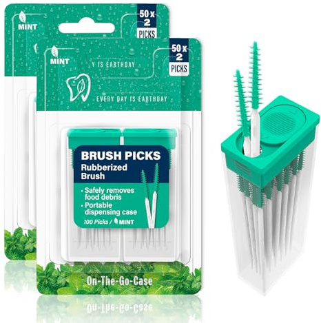 200 Brossettes Interdentaire Silicone Souple Goût Menthe, Brossette Dentaire pour Nettoyage des Espaces Dentaires et Appareils, Fil Dentaire Alternative, Cure Dent Plastique avec Boîte de Rangement