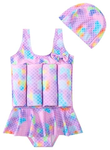 Maillot De Bain Bouée Intégré Bebe Fille Garcon, Combinaison Flottant avec Chapeau Enfant, Maillots De Bain Une Pièce avec Flotteurs Reglable, Piscine Formation Costume