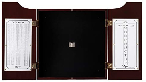 Viper Hudson Solid Wood Cabinet for Sisal/Bristle Steel Tip Dartboard with Dry Erase Scoreboard and Out-Chart, Mahogany Finish