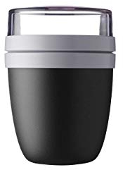 Mepal - Lunchpot Ellipse - Praktischer Joghurtbecher & Müslibecher - Unterteilung für Joghurt & Müsli - Geeignet für Gefrierschrank, Mikrowelle & Spülmaschine - 500 ml + 200 ml - Old Nordic Black