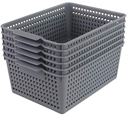 Farmoon Gray Weave Plastic Basket, Cupboard Storage Baskets Orgainzer, 6 Packs