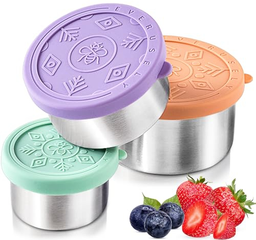 Everusely - Contenants Alimentaires en Acier Inoxydable - Lot de 3, Bright - Boîte à Déjeuner Métallique Boîtes à Snacks pour Bureau, Rangement à la Maison - Couvercles Antifuite