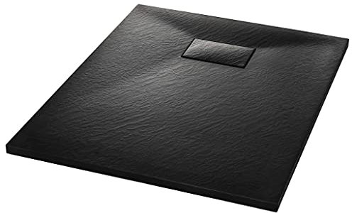 Gecheer Duschbricka, duschkar av SMC med harts, glasfiber och stenpulver i svart, standarddiameter, stabilitet, stöttålighet, skifferstensyta, 90 x 70 x 2,6 cm (B x D x D)