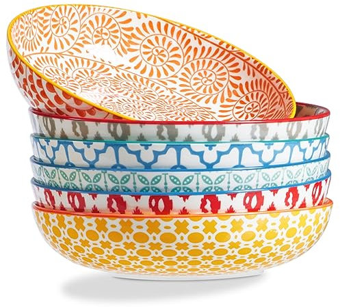 ONEMORE Suppenteller Porzellan, 1065 ml Suppenschalen 6er Set, Servierplatte, RamenSchalen für Nudeln, Salat, Suppe, Haferflocken, Leuchtende Farben