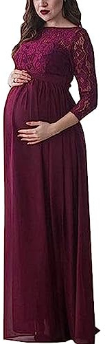 Miolasay moderskapsklänning för fotografi chiffong off-shoulder elegant klänning framdelad lång graviditetsklänningar för fotografering, B-röd, S