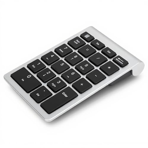 LenTLy Tastierino Numerico a 22 Tasti, Mini Tastiera Wireless USB 2.4G con Ricevitore, Design Ergonomico, velocità di Rimbalzo Rapida, 80 Ore di Utilizzo perVista/7/8/10 (Argento)