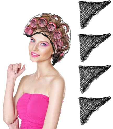4-Piece Hair Net for Rollers, Triangular Mesh Women's Hair Net for Salon Styling, Sleep Styling, Fixed Hairstyle,Hair Protection (Approx. 35.5 * 35.5 * 57 Inches)