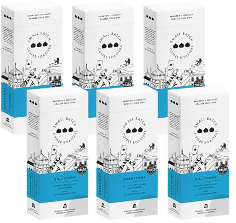 SMALL BATCH COFFEE ROASTERS Goldstone Coffee Pods (Compatible with Nespresso) made with 100% Arabica Coffee Beans Freshly Roasted Award-Winning, Rich & Smooth (6 Boxes x 14 pods = 84 PODS)