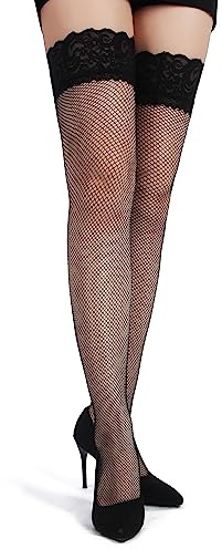 ohmydear Bas pour Porte-Jarretelles Femme Dentelle Sexy Résille Grande Taille Collant Bas Autofixants Antidérapant Silicone Lingerie Tenue Sexy Hot Porte Jarretelle