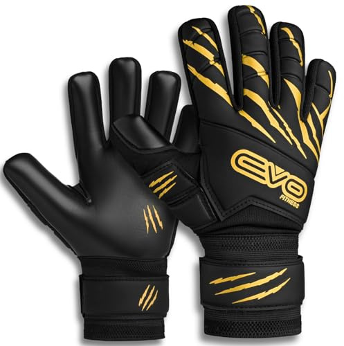 EVO Fitness Goalkeeper Gloves – Goalkeeper Gloves Kids | Kids Football Gloves | Goalie Football Gloves for Boys 9-12 for Training (Black,suitable for 6 to 9 Years old Size 4)