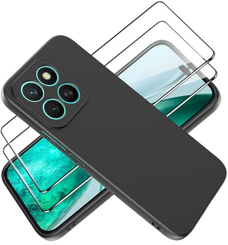 Tieeyivv Funda para Honor X8c Cover con Protector de Pantalla Cristal Vidrio Templado Matte TPU Soft Incorporado Cover Anti-rayones, Antigolpes Anti-Amarilleo Protección - Negro