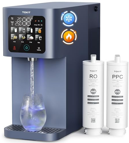 TOKIT T1 Ultra Sistema de Ósmosis Inversa de Encimera, (5-100 °C) Dispensador de Agua Caliente y Fríacon 8 Ajustes Temperatura, Estándar NSF/ANSI 58, Relación Puro-Drenante 3:1 (T1 Ultra)