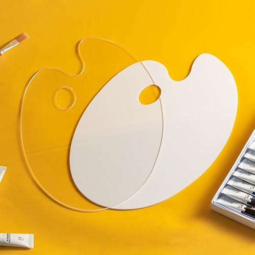 2 Stück Mischpalette Palette mit Löchern,Ovale Kunstpalette Artpalette Antihaft Öl Farbmischpalette für DIY Kunst Malerei,Acryl-Paletten 20 x 30 cm Malerei Zubehör（Transparent ＆Reinweiß）