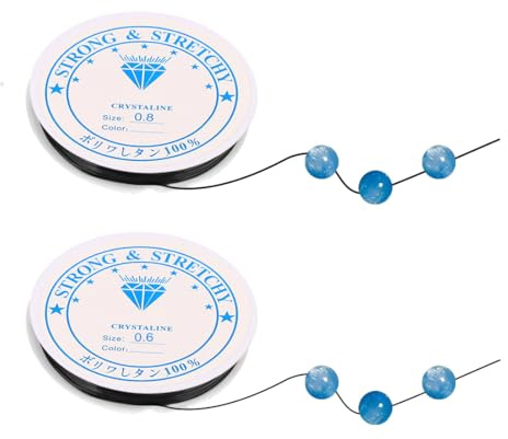 2 Bobine Fil Elastique Bracelet en Cristal Noir, 0.6mm & 0.8mm Cordon Élastique de Bijoux, Résistant à la Déchirure, Fil de Nylon pour la Création de Perles & Bracelets DIY