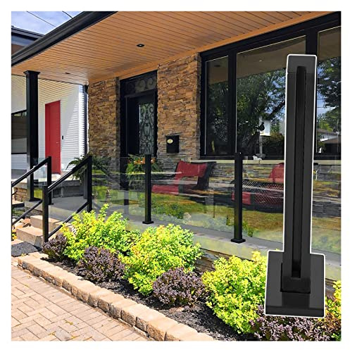 Trampilla de Suelo Poste de barandilla de vidrio para montaje en suelo para porche/patio/jardín, negro cuadrado Columna de barandilla de acero inoxidable para vidrio de 9,5 mm o 12,7 mm de grosor(Blac