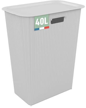 SUNDIS Vibes, panier à linge avec couvercle en plastique, 40l, blanc cassé
