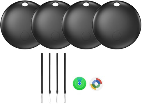 Android Tracker Tag Noir 4 Pack- Traceur Bluetooth Compatible avec Apple Localiser et Google Find My Device, Smart GPS Localisateur pour Clés, Portefeuilles et Valises, Batterie Remplaçable