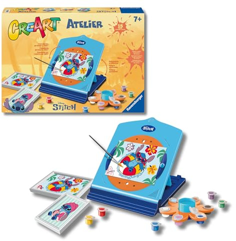 Ravensburger CreArt Atelier: Stitch – Dipingere con i Numeri per Bambini 7+ Anni, Kit Pittura con Cavalletto Regolabile, Tutto Incluso, 2 Tavole, 2 Corince, Pennello e Colori, Idee Regalo Disney