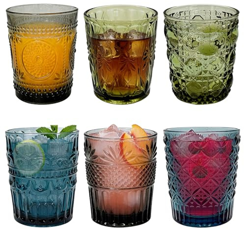ZXBBTZ Verre A Eau Couleur 6 Verres À Eau En Verre Coloré Avec Motifs En Relief Highball Sans Plomb Lavables Au Lave-Vaisselle Couleur Pour Maison, Bar