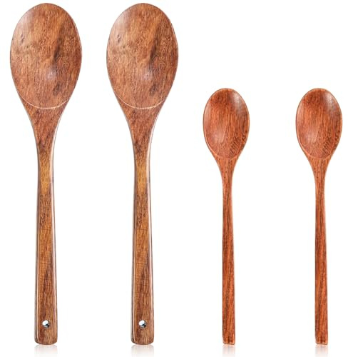Classicseali 4pcs Wooden Cooking Spoons,2 Sizes Wooden Spoon Cooking,Woodens Cookings Spoon, for Stirring, Cookings, Serving, Mixing, Tea, Coffee, Jam, Sugar, Ice Cream and Bath Salts