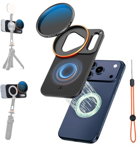 K&F CONCEPT Double-sided Magnetic Lens Filter Mount Adapter with 58mm Variable ND2-32 Filter, Compatible with iPhone 17 Pro Max and 58mm Threaded Filters