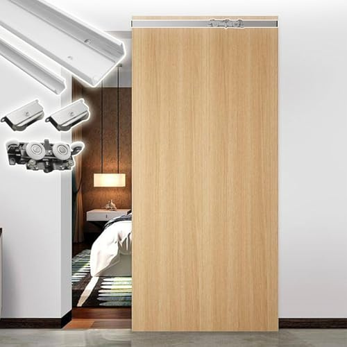Schiebetür Komplettset Unsichtbare, Schienenlose Schiebetür mit Spiegel, Schienenloses Schiebetür-Set mit Leisen Rollen, Türbeschläge für den Innenbereich(100cm (39.4in))