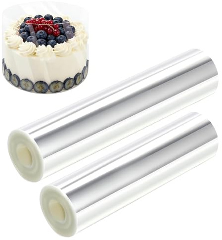 2 rullar tårtkantsfolie 20 cm hög/15 cm hög x 10 m, transparent acetatfolie återanvändbar, tårtfolie, tårtring folie för mousse tårtringar, tårtdekoration, dessertringar, kakfolie, kakor, folier