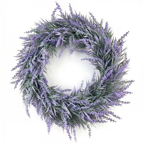 Ghirlanda di lavanda, ghirlanda primaverile artificiale da 15 pollici per porta d'ingresso - Ghirlande floreali viola per decorazioni per la casa Tutte le stagioni, anteriore, ghirlande primaverili p
