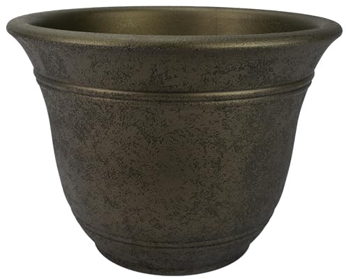 The HC Companies Sierra Round Self-Watering Pot - Lightweight Plastic Planter for Herbs & More - Durable Plant Pots for Indoor Plants & Outdoor Plants (13” Celtic Bronze, Pack of 1)