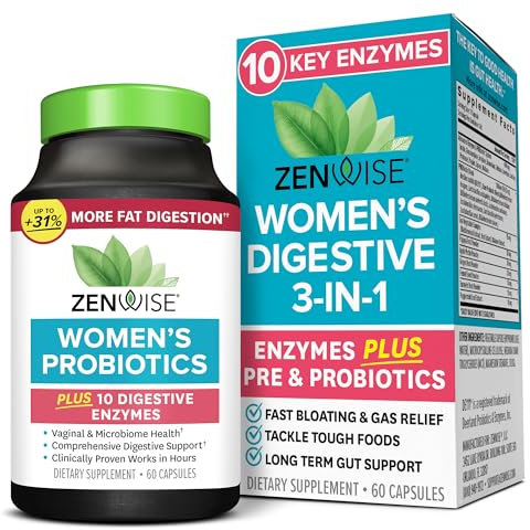 Zenwise Health Womens Probiotics for Gut Health with Digestive Enzymes for Digestive Health for Women-60 Count