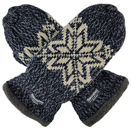 BRUCERIVER Hommes Moufles Gants en tricot de flocon de neige avec doublure en polaire Thinsulate chaude | Doublure polaire isolante