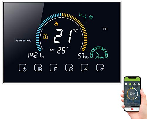 Decdeal Termostato WiFi per Caldaia a Gas - Controllo App Vocale/LCD Retroilluminato Visualizzazione dell'umidità e UV,Termostato Programmabile Compatibile con Alexa Google Home