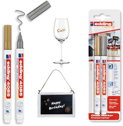 Edding - Marqueur Craie Liquide Blister de 2 Or et Argent