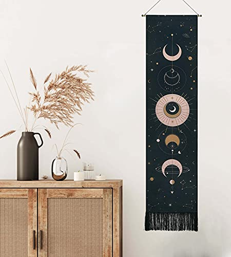 BOUTIKS Arazzo Bohémien, Ghirlanda Luna Arredamento Della Camera Attaccapanni Decorazione Boho Camera Letto Decorazione Murale Luna d'oro Appartamento Regali Ramadan Decorazione, Nero