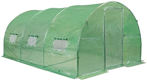 Garden Point | Tunnel di lamina | 3 x 4,5 x 2 m | Verde | Foglio di casa | Tenda Serra | Stagnola per piante | Pomodoro in serra | Con Porta