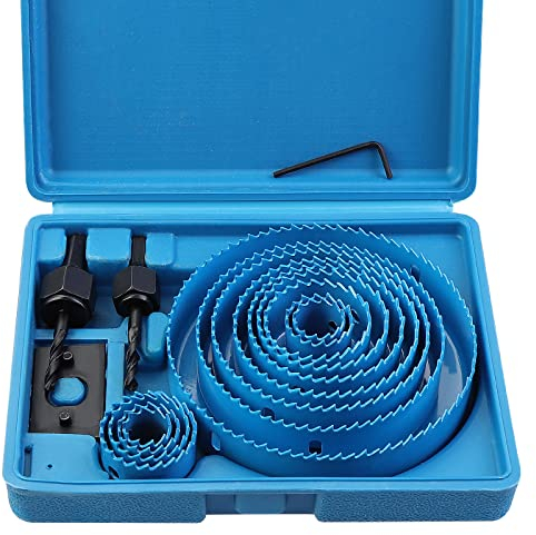 HSEAMALL Kit di seghe a tazza da 17 pezzi, set di seghe a tazza in acciaio al carbonio da 19-127 mm, strumenti per trapano per legno, cartongesso, plastica (blu)