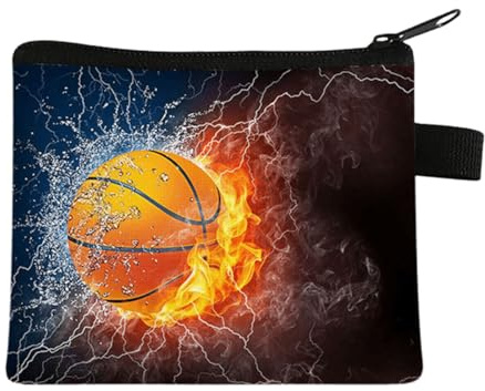 FAVORTALK Coin Purse Men Small Coin Purse with Basketball Print Portable Coin Pouch for Boys Basketball Fans Mini Change Bag for ID Card Credit Card Earphone, 14208