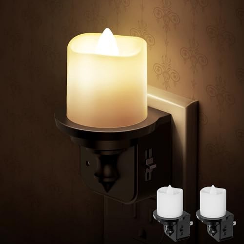 Flameless Candle Night Light, Night Lights Plug into Wall 2 Pack, LED Candle Night Light with Light Sensor, 0-100LM Dimmable Nightlight Plug in, 3000K Soft White Nightlight for Kids Hallway Bathroom